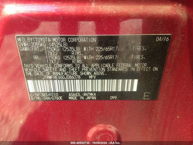 Toyota Rav4 Xle 2016 JTMWFREV6GJ086078 Image 9