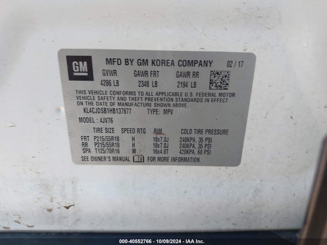 KL4CJDSB1HB137877 Buick Encore Premium