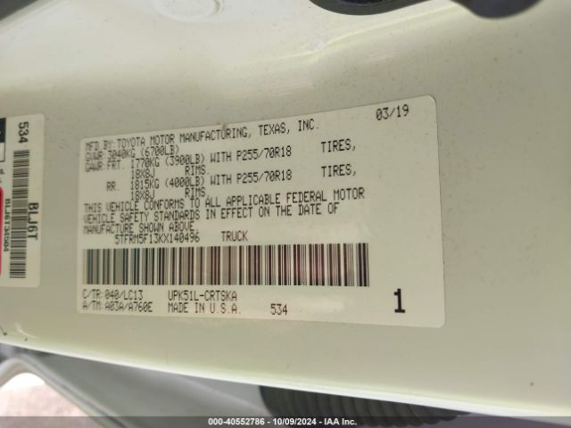 5TFRM5F13KX140496 Toyota Tundra Sr 4.6l V8