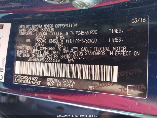 JTEBU5JR1G5334506 Toyota 4runner Limited