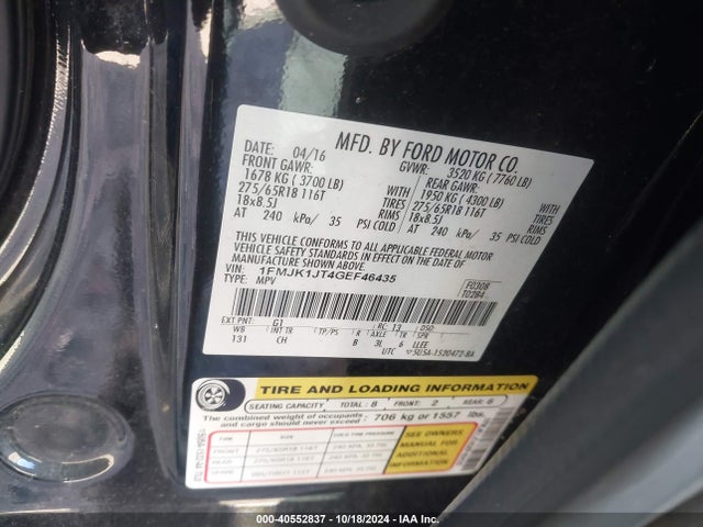 1FMJK1JT4GEF46435 Ford Expedition El Xlt
