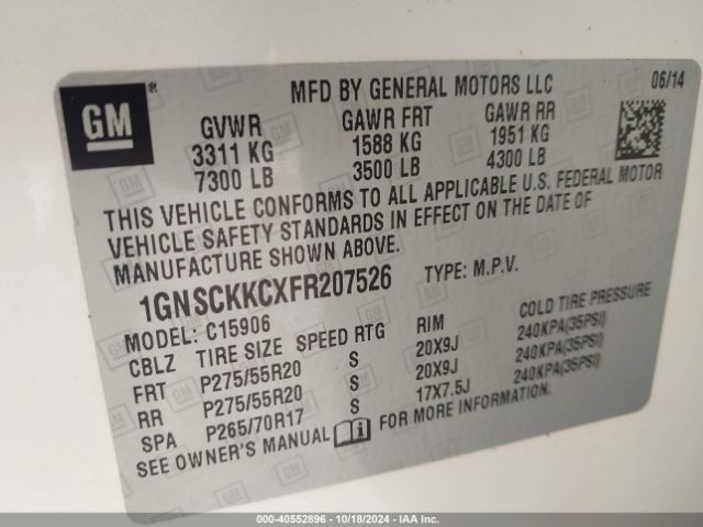 1GNSCKKCXFR207526 Chevrolet Suburban 1500 Ltz