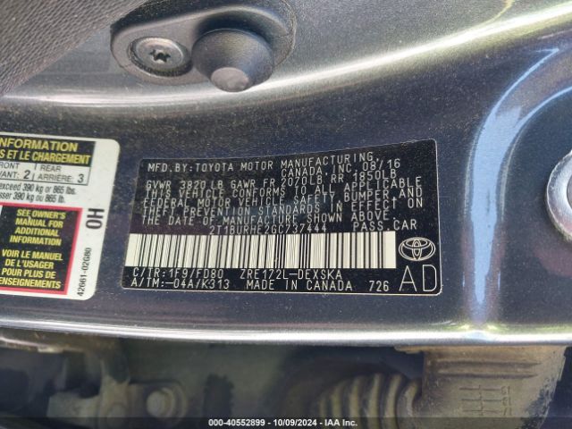 2T1BURHE2GC737444 Toyota Corolla S Plus