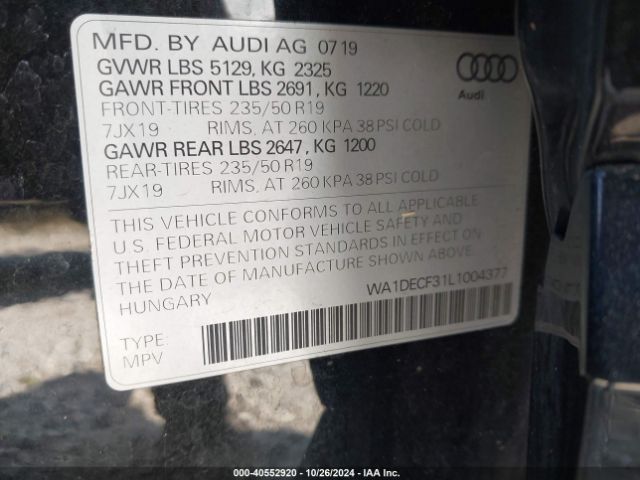 WA1DECF31L1004377 Audi Q3 Premium 45 Tfsi S Line Quattro Tiptronic