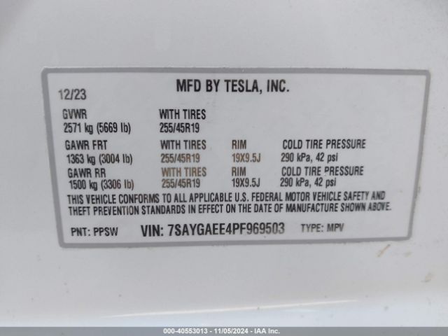 7SAYGAEE4PF969503 Tesla Model Y Awd/long Range Dual Motor All-wheel Drive