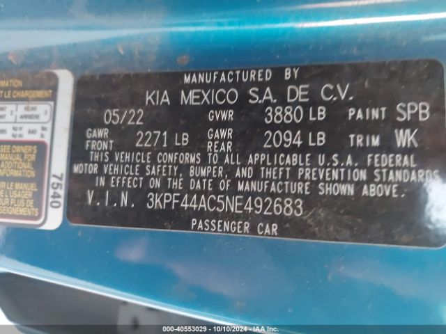 3KPF44AC5NE492683 KIA Forte Gt Manual