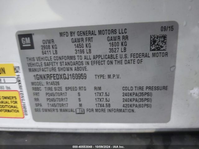 1GNKRFEDXGJ160959 Chevrolet Traverse Ls