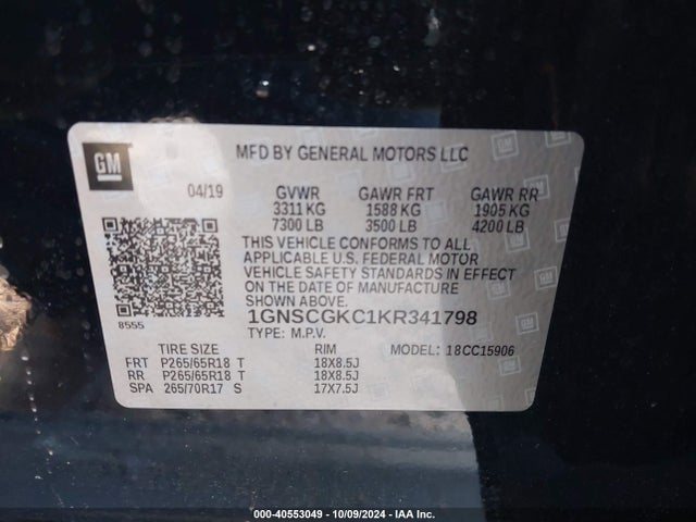 Chevrolet Suburban Ls 2019 1GNSCGKC1KR341798 Image 9