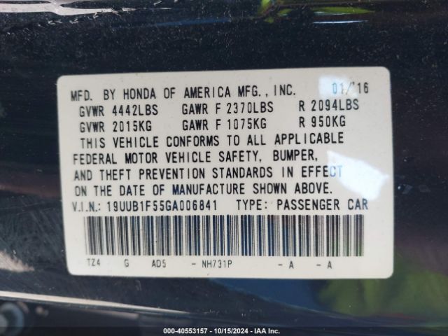 19UUB1F55GA006841 Acura TLX TECH