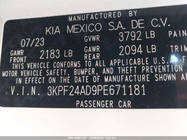3KPF24AD9PE671181 KIA Forte Lxs