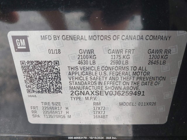 Chevrolet EQUINOX LT 2018 2GNAXSEV0J6259491 Image 9