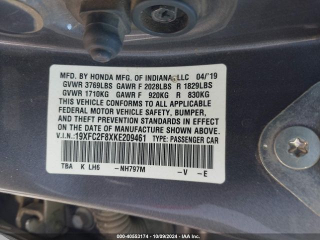 19XFC2F8XKE209461 Honda Civic Sport