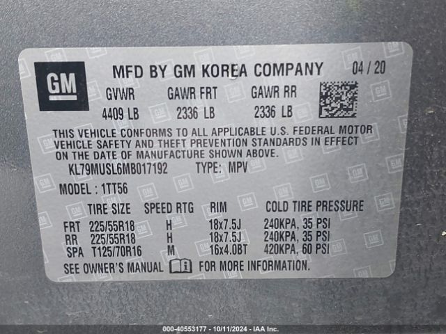 KL79MUSL6MB017192 Chevrolet Trailblazer Awd Rs