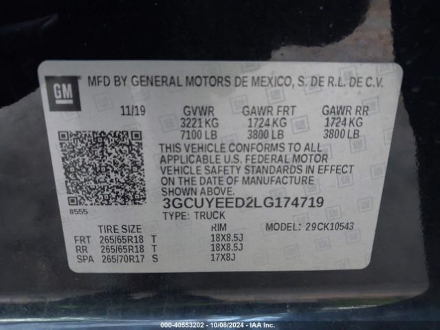 3GCUYEED2LG174719 Chevrolet Silverado 1500 4wd  Short Bed Rst