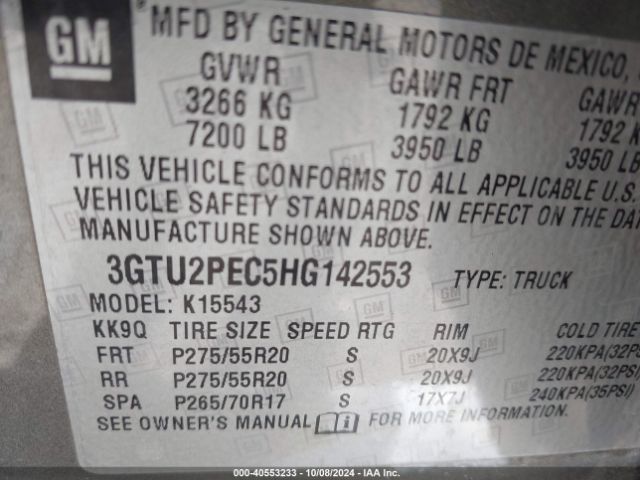 3GTU2PEC5HG142553 GMC Sierra 1500 Denali