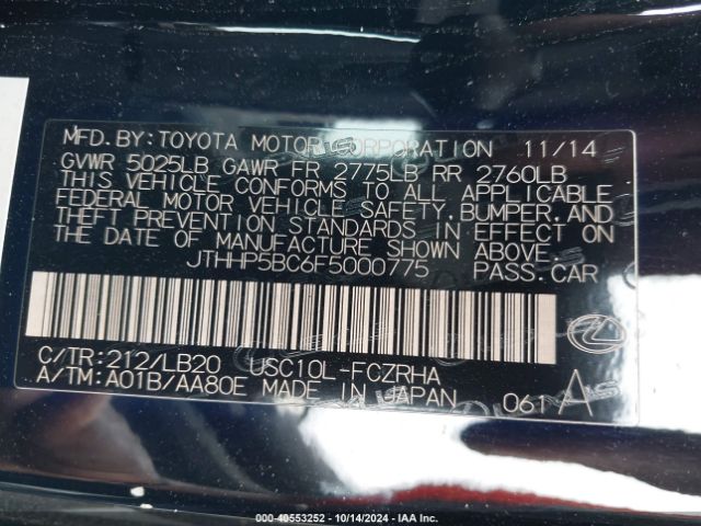 JTHHP5BC6F5000775 Lexus RC F