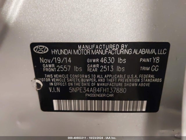 Hyundai Sonata Limited 2.0t 2015 5NPE34AB4FH137880 Image 9
