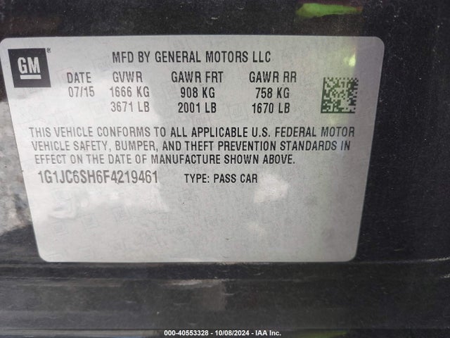 Chevrolet Sonic Lt Auto 2015 1G1JC6SH6F4219461 Image 9