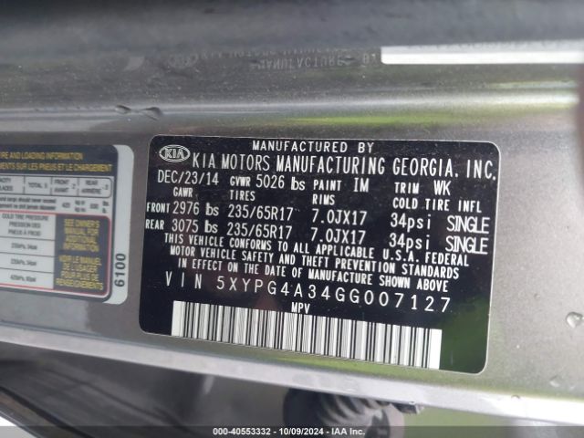 5XYPG4A34GG007127 KIA Sorento 2.4l L