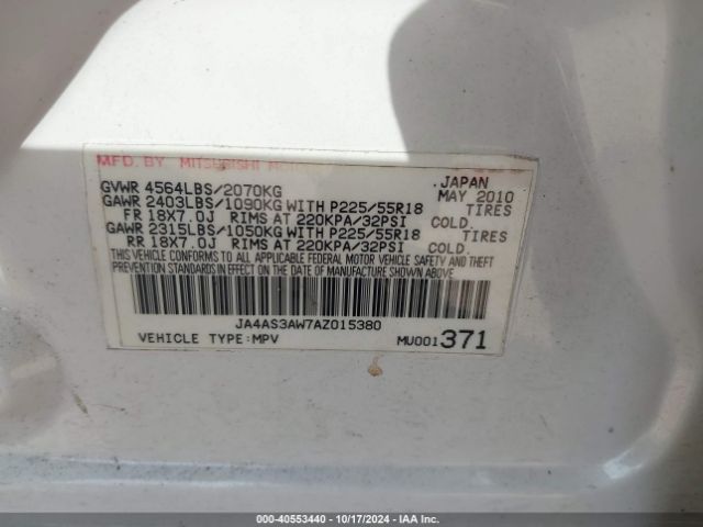 2010 MITSUBISHI OUTLANDER JA4AS3AW7AZ015380 Photo 8