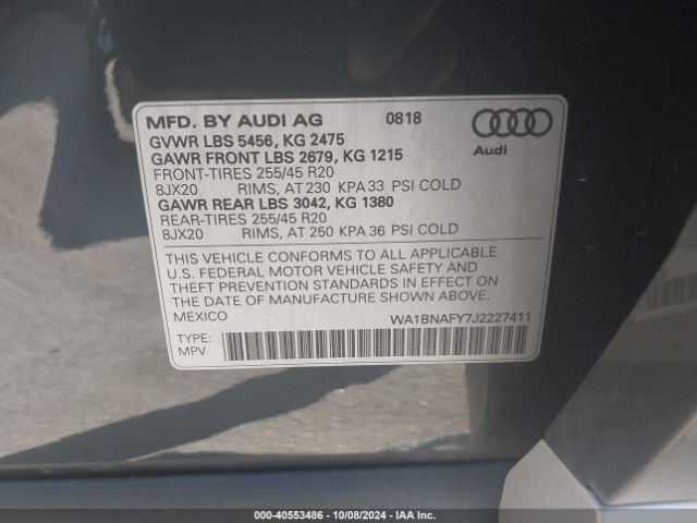 WA1BNAFY7J2227411 Audi Q5 2.0t Premium/2.0t Tech Premium