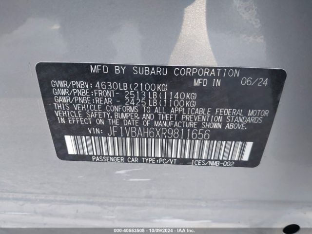 JF1VBAH6XR9811656 Subaru Wrx Premium