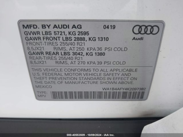 WA1B4AFY4K2097382 Audi Sq5 3.0t Premium