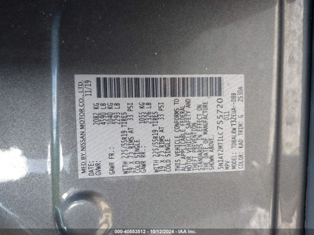5N1AT2MT1LC755720 Nissan Rogue Sl Fwd