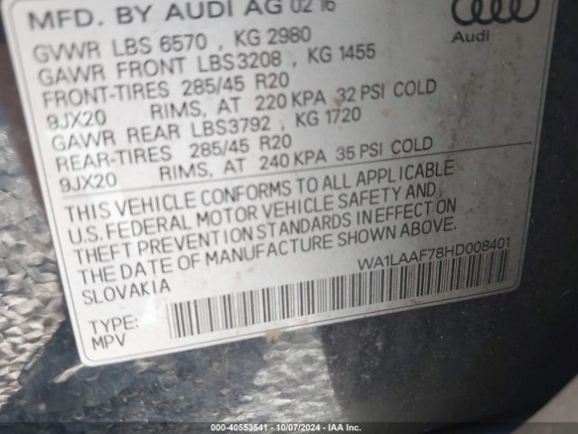 WA1LAAF78HD008401 Audi Q7 3.0t Premium