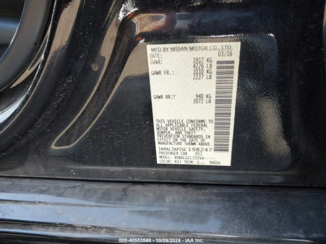 1N4AL3AP2GC198247 Nissan Altima 2.5/2.5 S/2.5 Sl/2.5 Sr/2.5 Sv