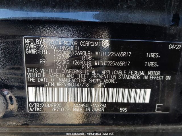 JTMLWRFV8ND147718 Toyota Rav4 Hybrid Le