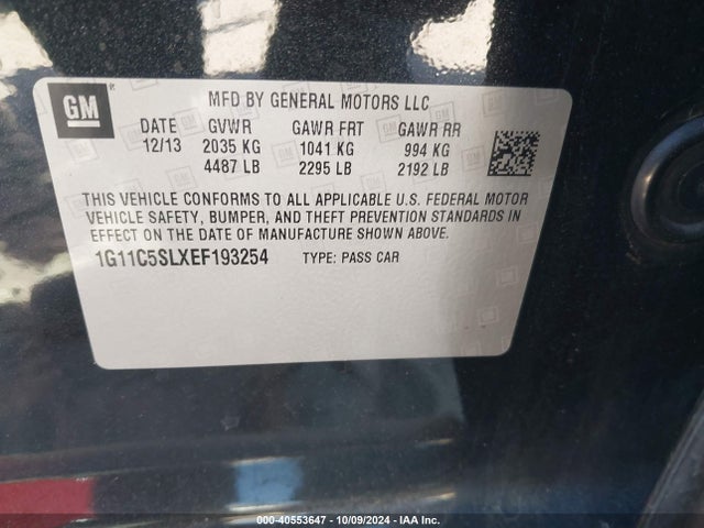 Chevrolet MALIBU 1LT 2014 1G11C5SLXEF193254 Image 9