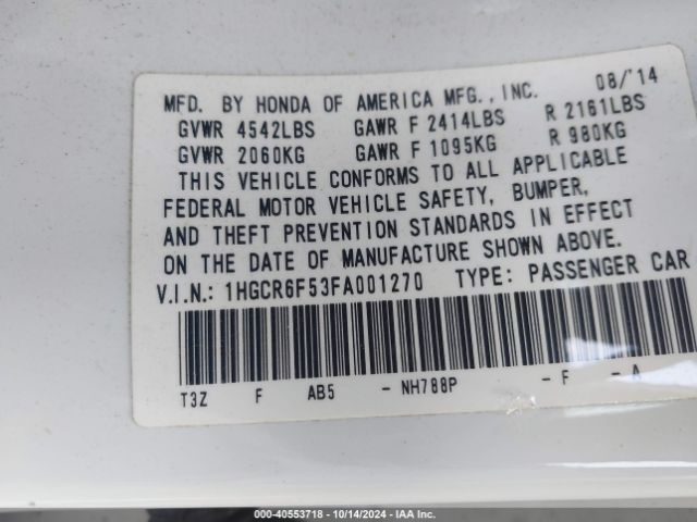 1HGCR6F53FA001270 Honda Accord Hybrid Ex-l