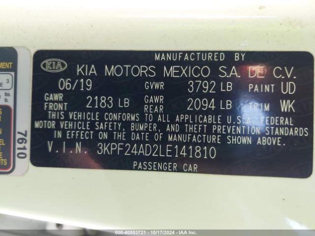 3KPF24AD2LE141810 KIA Forte Lxs