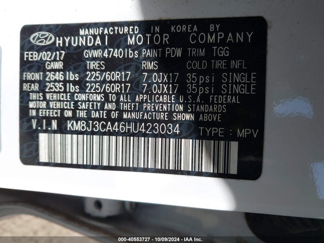 Hyundai TUCSON SE 2017 KM8J3CA46HU423034 Image 9