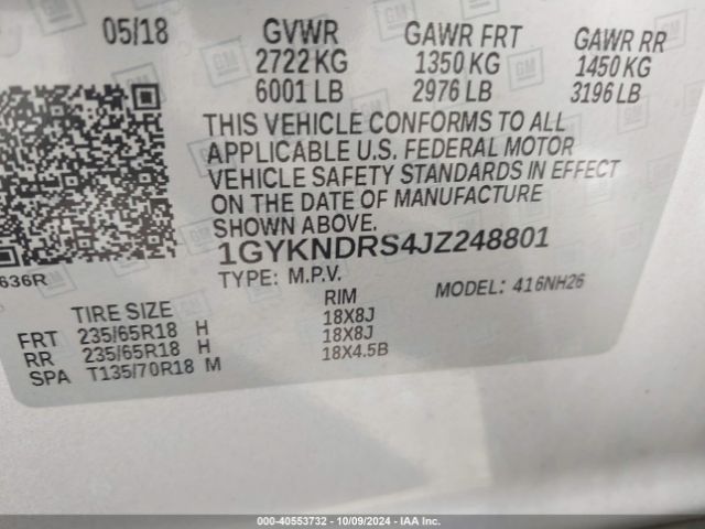 1GYKNDRS4JZ248801 Cadillac XT5 LUXURY