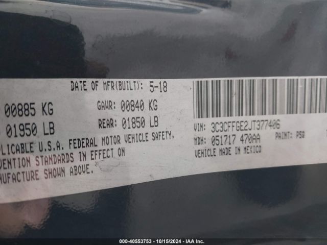 3C3CFFGE2JT377406 Fiat 500E BATTERY ELECTRIC