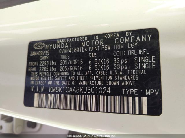 2019 HYUNDAI KONA KM8K1CAA8KU301024 Photo 8