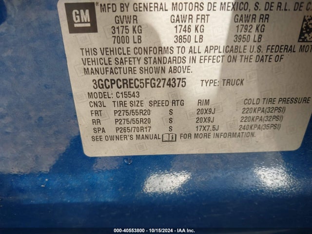 Chevrolet Silverado 1500 1lt 2015 3GCPCREC5FG274375 Image 9