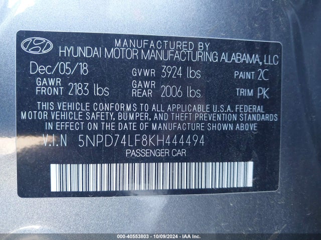 Hyundai ELANTRA SE 2019 5NPD74LF8KH444494 Image 9