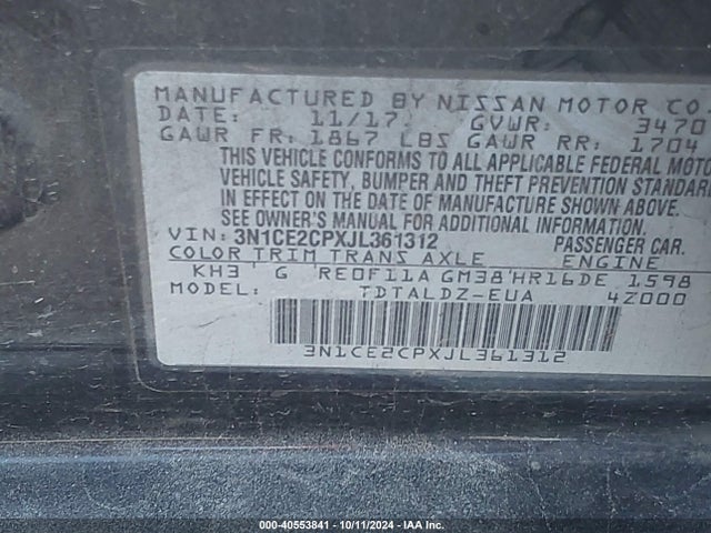 Nissan Versa Note Sv 2018 3N1CE2CPXJL361312 Image 9