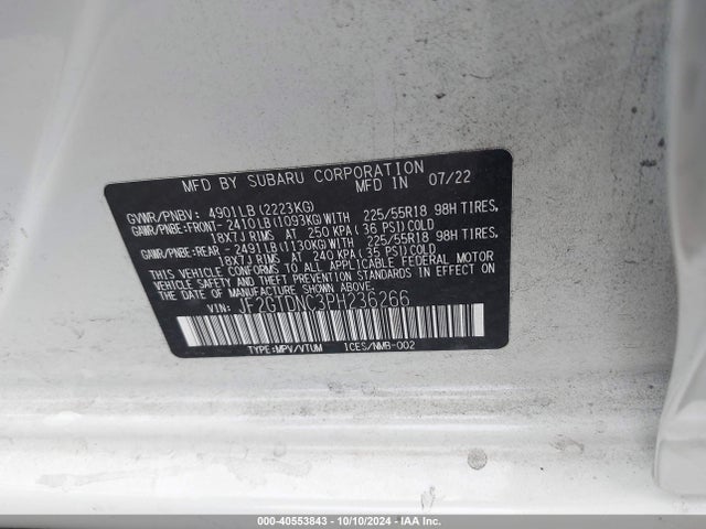 Subaru CROSSTREK HYBRID 2023 JF2GTDNC3PH236266 Image 9
