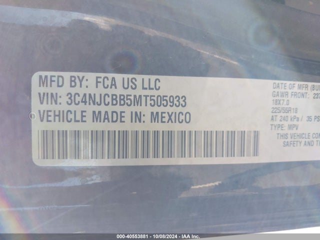 3C4NJCBB5MT505933 Jeep Compass Altitude Fwd