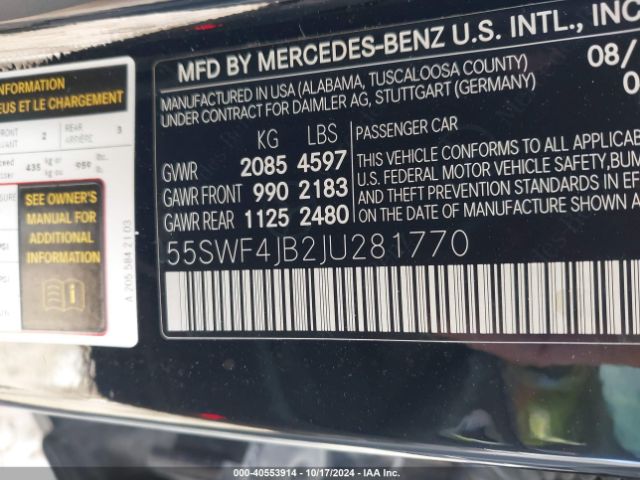 55SWF4JB2JU281770 Mercedes-Benz C 300
