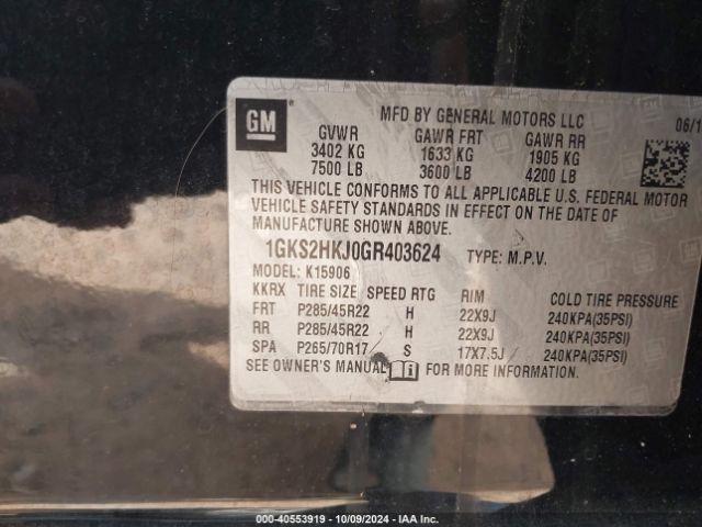 1GKS2HKJ0GR403624 GMC YUKON XL DENALI