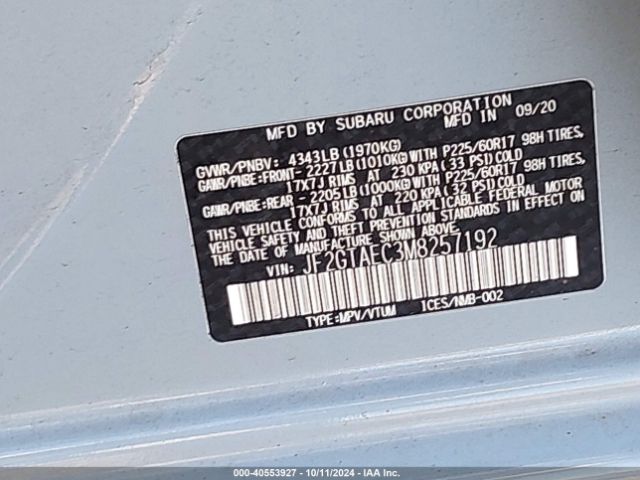 JF2GTAEC3M8257192 Subaru Crosstrek Premium