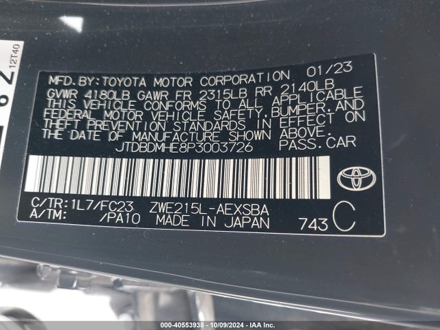 Toyota Corolla Hybrid Se 2023 JTDBDMHE8P3003726 Image 9