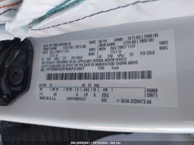 Ford F-150 Xl 2019 1FTEW1E57KKF21867 Image 9