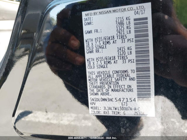 Infiniti QX60 2017 5N1DL0MN3HC547154 Image 9