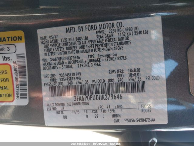 3FA6P0PU0HR379646 Ford Fusion Energi Se Luxury